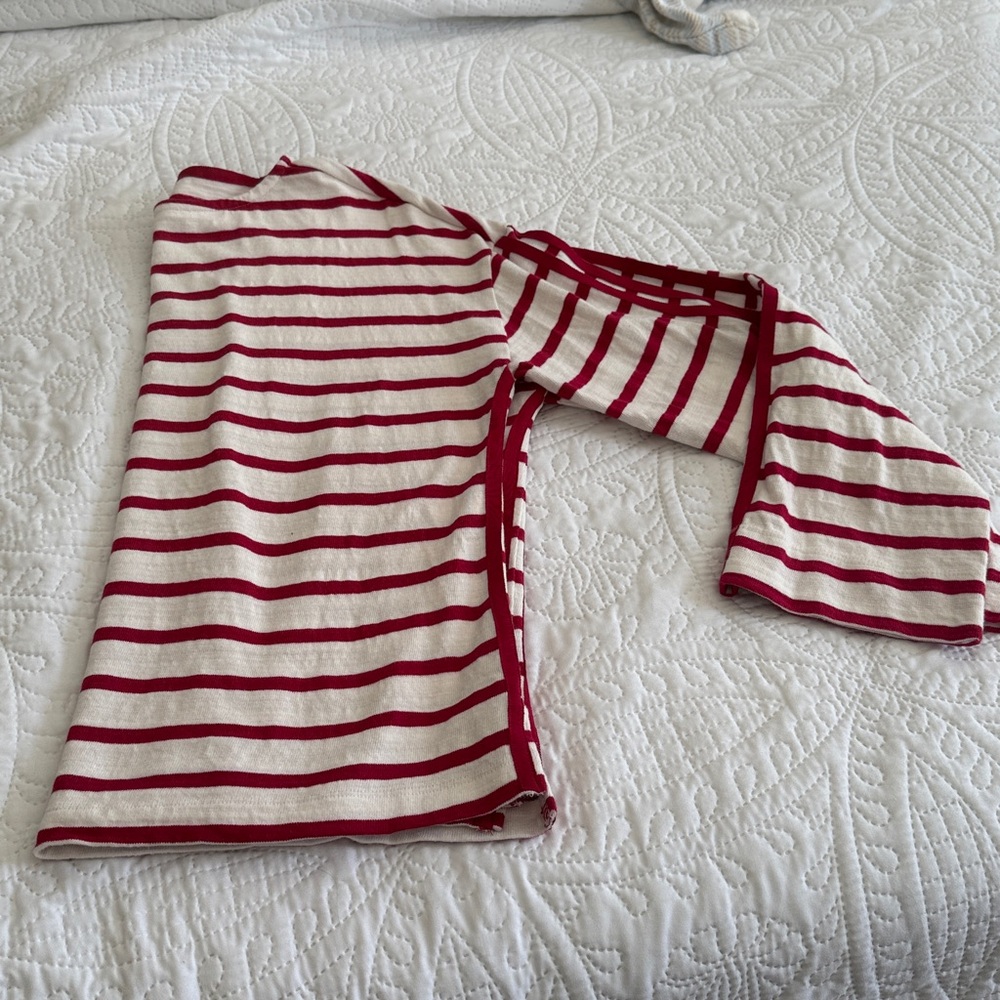 LOFT Red and Cream Striped Blouse with ribbon piping